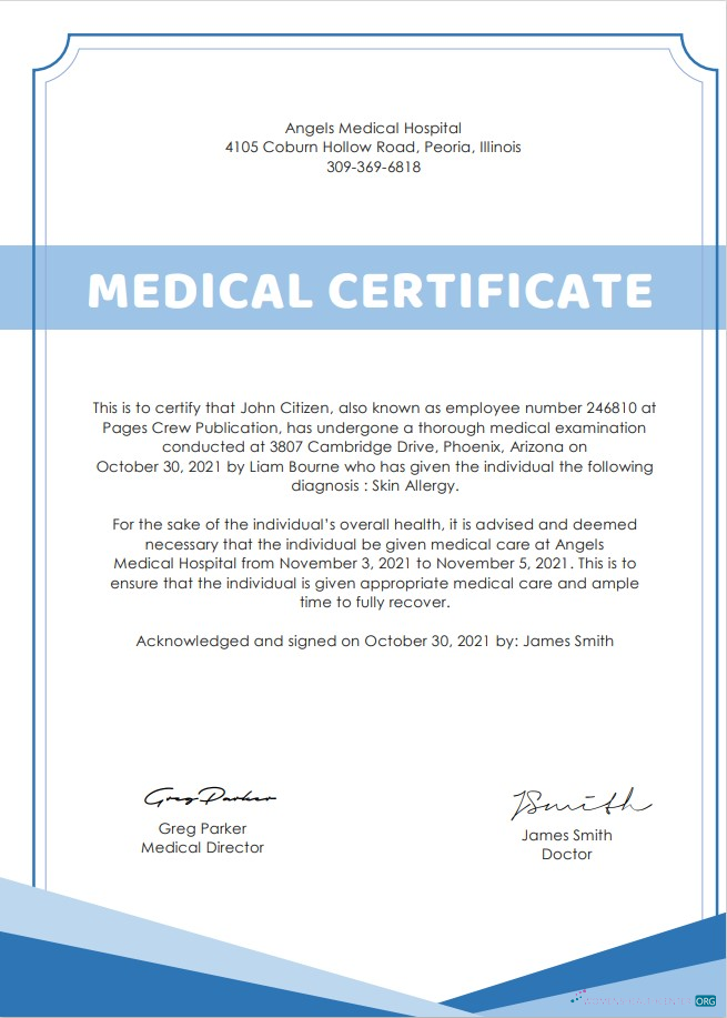 Download USA Hospital Medical cert Photoshop template